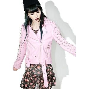 Killstar Pink Studded Leather Jacket